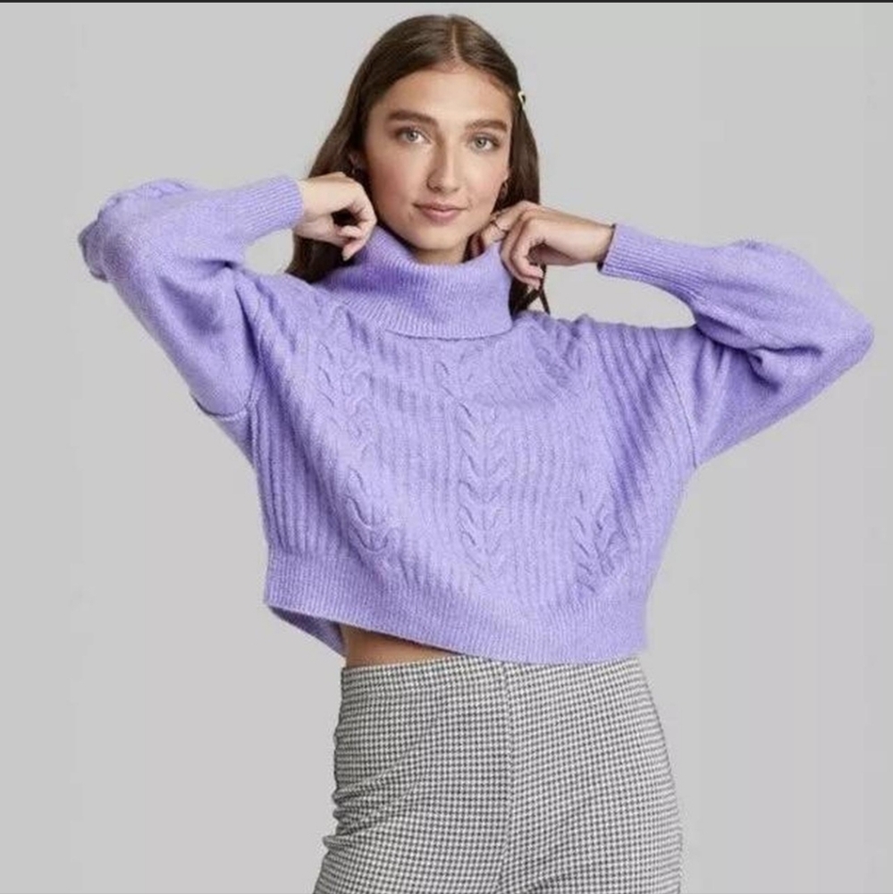 Wild Fable Lavender Purple Soft Knit Cropped Sweater Cowl Turtle Neck Women's M